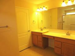 Expansive master bath double vanity, decorative lighting and brushed nickel fixtures!