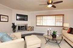 Large family room features a brick fireplace!