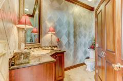 Half Bath w Custom Vanity and Wall Covering